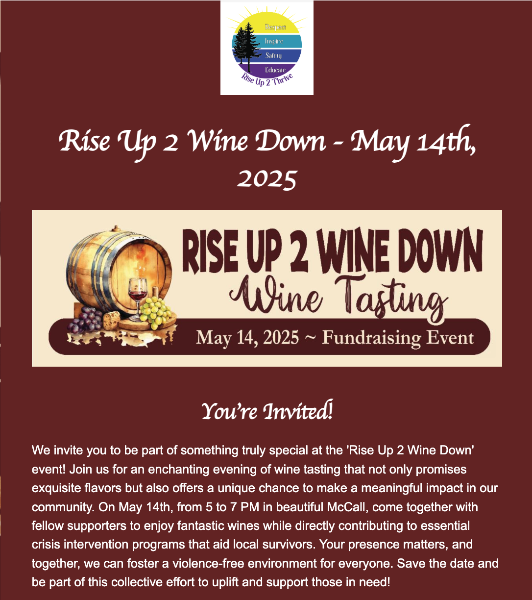 Rise Up 2 Wine Down wine tasting and fundraising event in McCall, Idaho