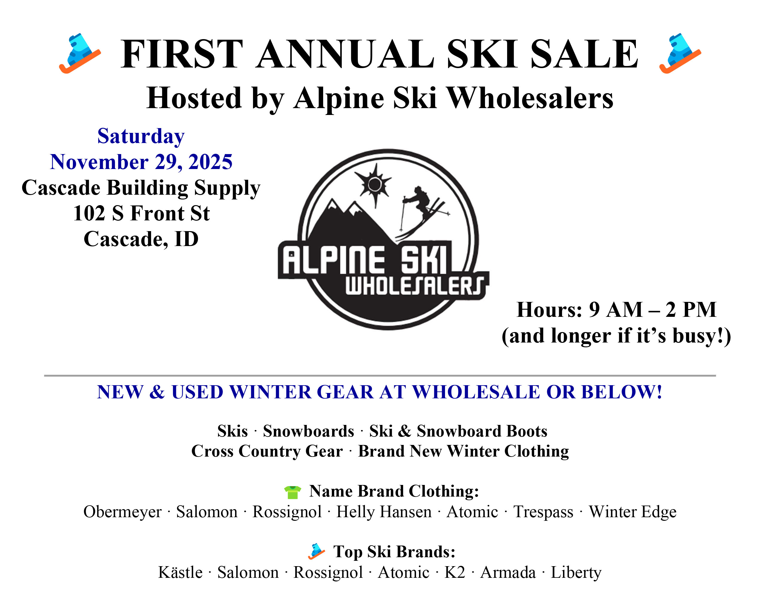 Ski and winter gear sale in Cascade, Idaho