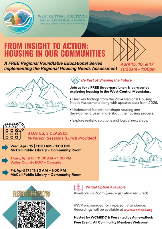 3-part Housing Workshop in Cascade, Idaho