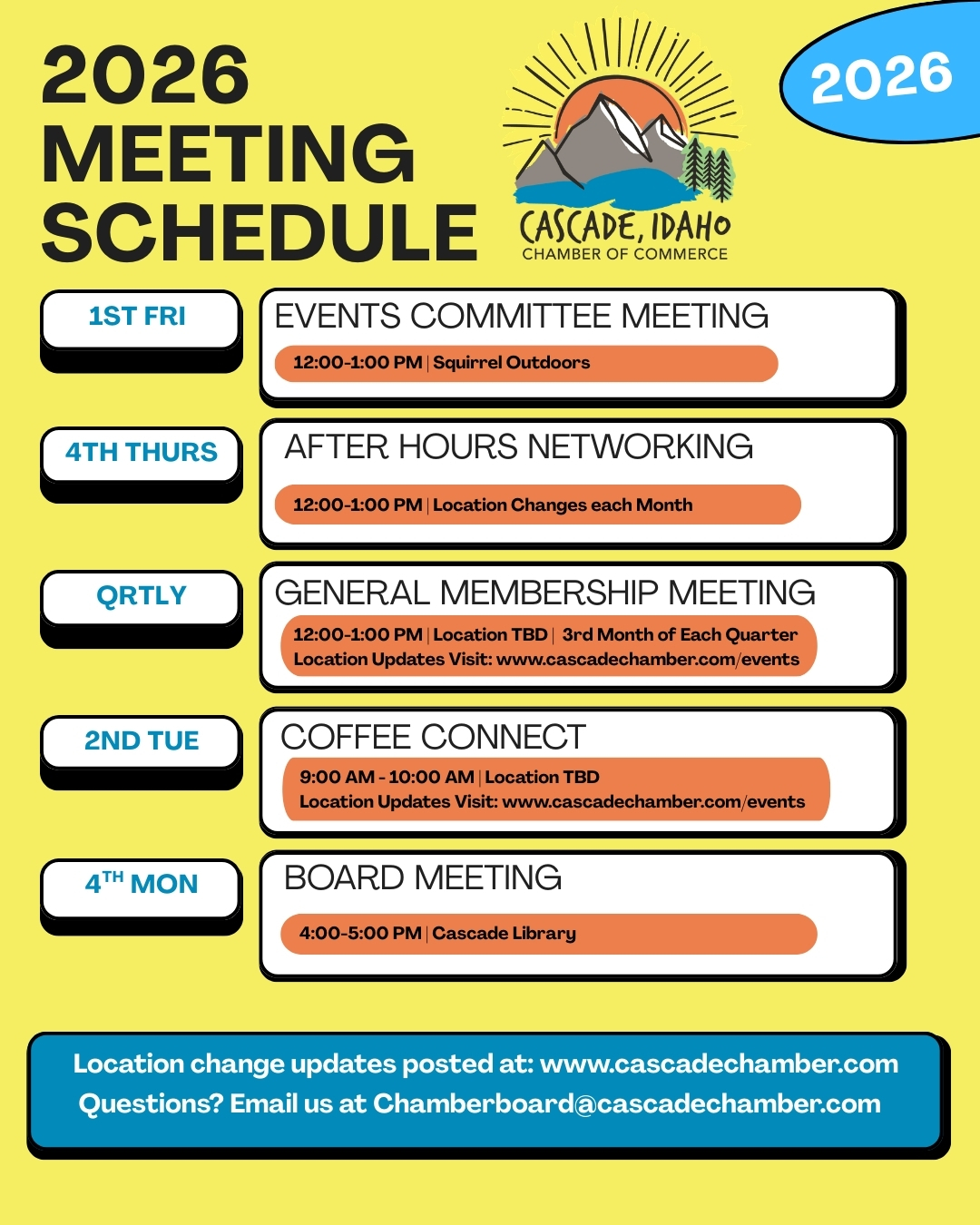 Cascade Chamber meeting schedule 2026