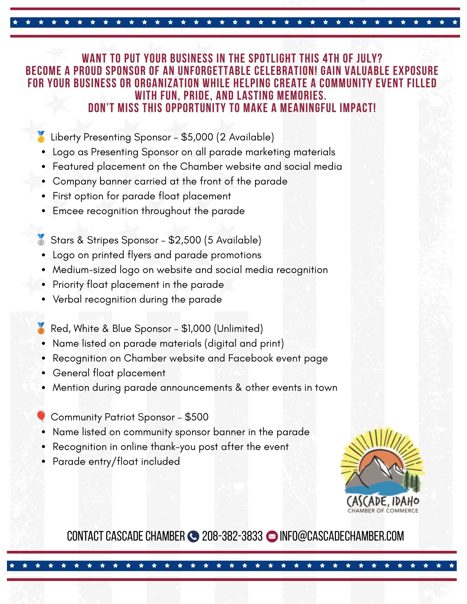 Thunder Mountain Days sponsorship form.